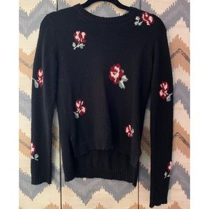 Xhiliration Hi-low Black Floral Sweater
